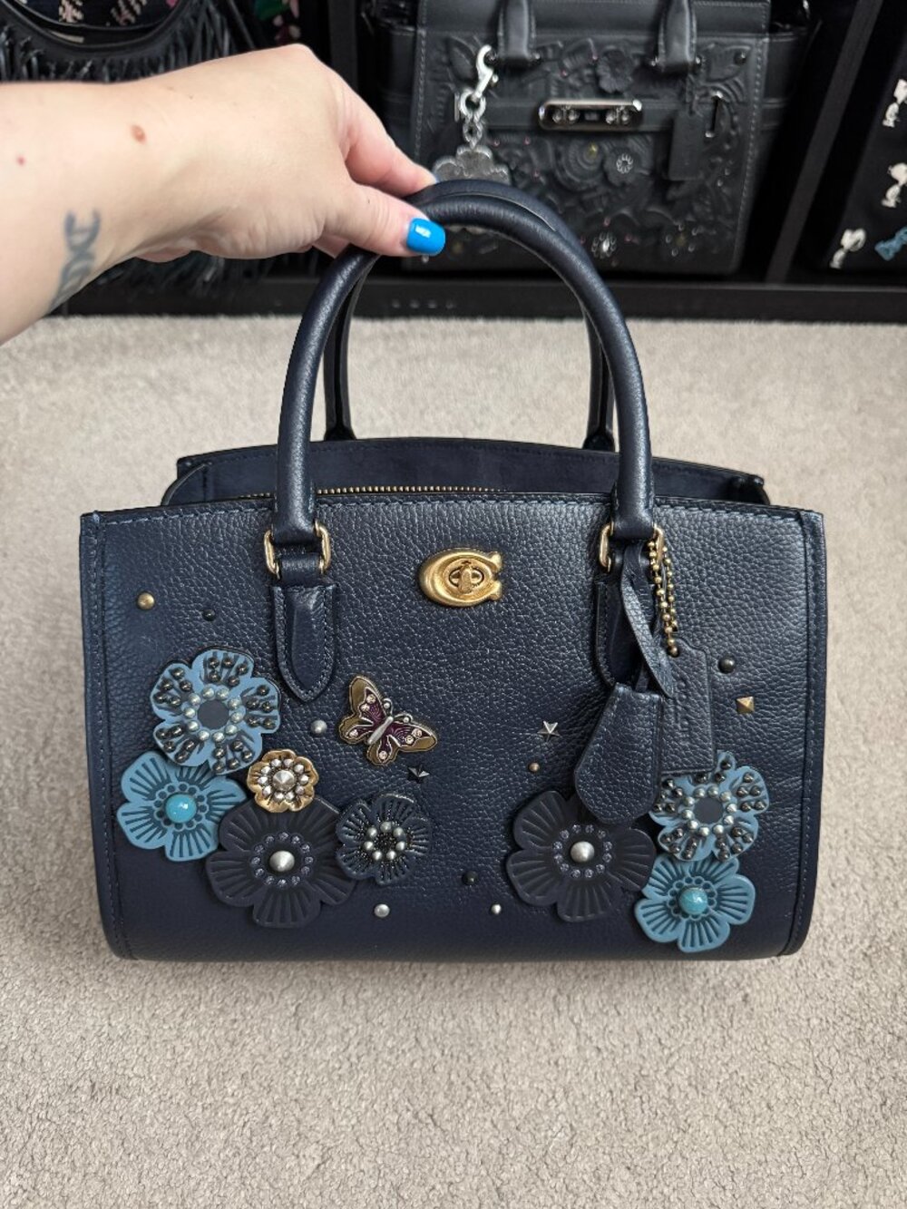 Coach Brooke Carryall 28 in Midnight Navy with Coach Create customization, EUC